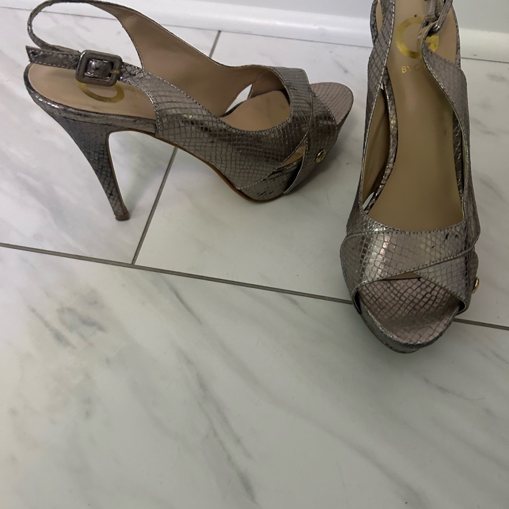 Elegant Silver Peep-Toe Heels